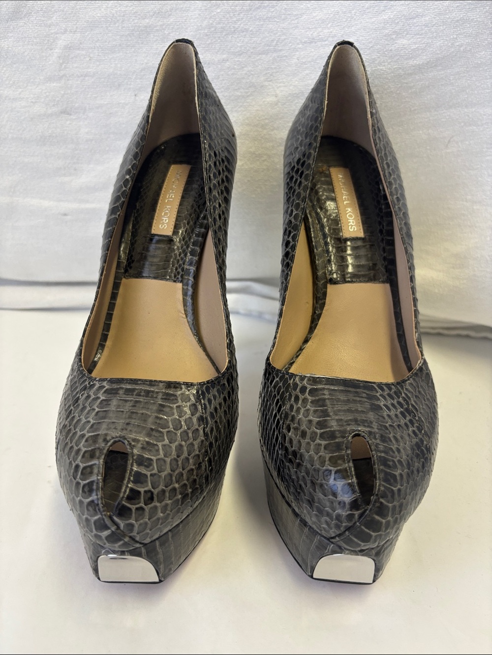 NWOB Michael Kors Collection Susana Snakeskin Platform Peep Toe Pumps